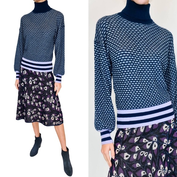 NWT Happy Sheep Turtleneck Ugly Sweater Pullover Fair Isle Striped Cashmere XS - Picture 2 of 12